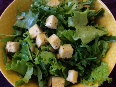 bitter green salad with baked tofu